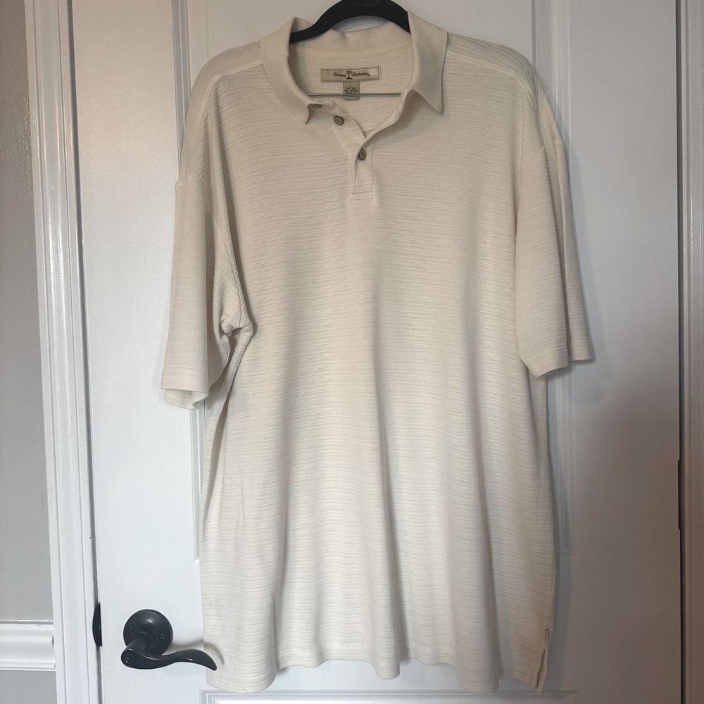 Tommy Bahama Cream Textured Short Sleeve Polo